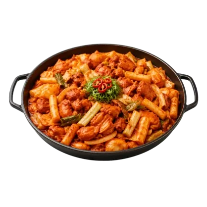 여럿이 함께 조리하는 닭갈비